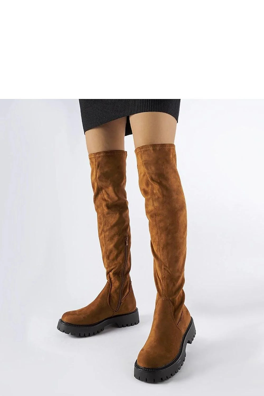 Bottes cuissardes suédine marron chic élégantes fermeture éclair semelle épaisse confort automne hiver femmes