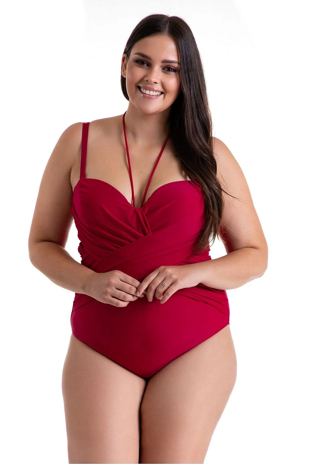 Maillot de bain une pièce pour femmes style élégant couleur rouge vif coupe minceur bretelles ajustables détails décoratifs tissu nylon élasthanne plage été