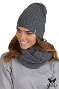 Bonnet et écharpe Kamea en tricot laine acrylique graphite femme hiver élégant ajusté confort thermique accessoires mode