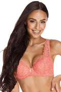Soutien-gorge balconnet dentelle florale corail romantique confort bretelles larges broderie sexy féminin élégant