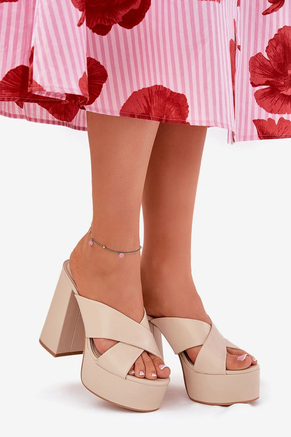 mules femmes talons hauts similicuir larges brides croisées plateforme compensée beige nude talon bloc 12cm rétro chic estivale confortable maintien