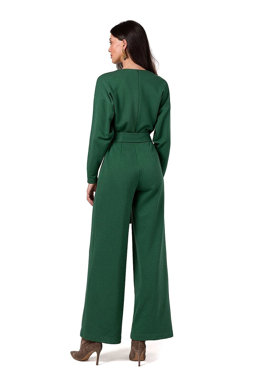 Combinaison Be Wear femme moderne élégante design épuré vert maille douce ceinture ajustable manches longues jambes larges occasion多种