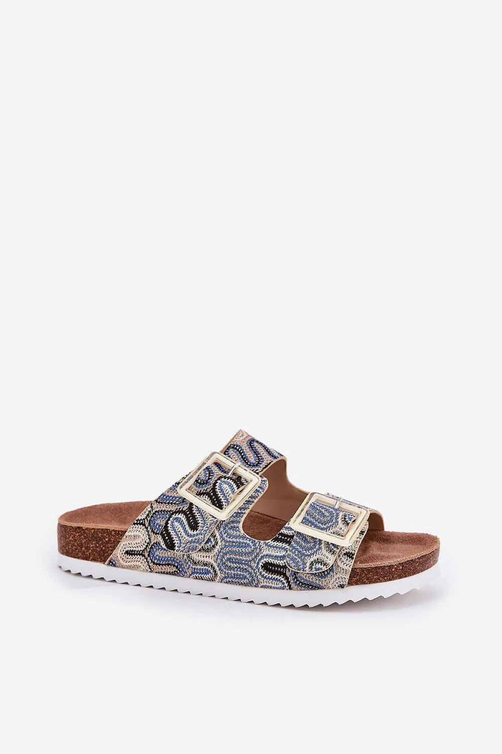 Sandales femmes modernes design décontracté deux brides motif multicolore semelle liège confort tout le jour style estival