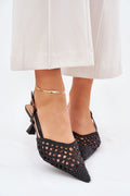 Chaussures femmes slingback talon ouvert cuir écologique design sophistiqué occasions spéciales soirée élégance noire