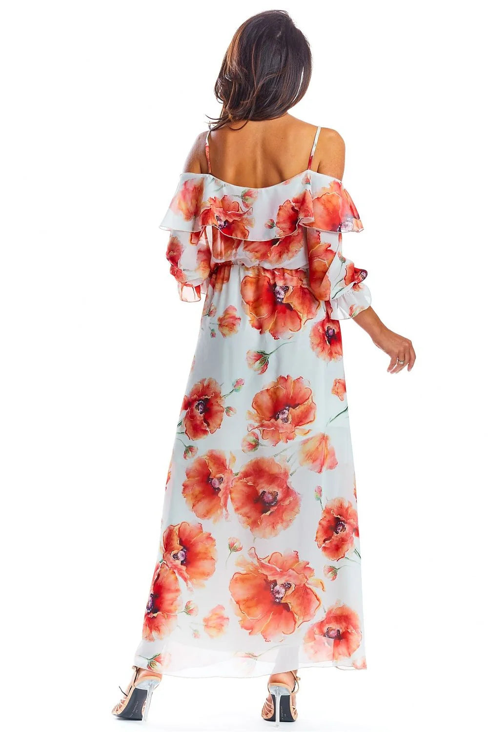 Robe longue awama jour floral off-shoulder mousseline femme style bohème chic romantique occasion décontractée semi-formelle