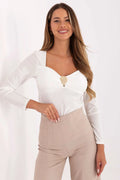 chemisier chic femme viscose polyester mélangé encolure coeur pièce métallique fronces délicates bonnets intégrés manches longues maintien poitrine longueur standard