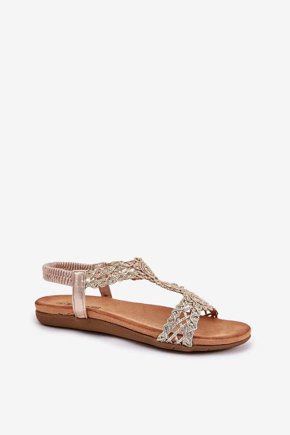 Sandales plates pour femmes tissu tressé motifs floraux beige semelle synthétique cuir suédé écologique confort tout le jour style estival