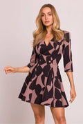 Robe de jour Moe mini imprimée manches trois-quarts encolure V boutons dorés femme mode moderne