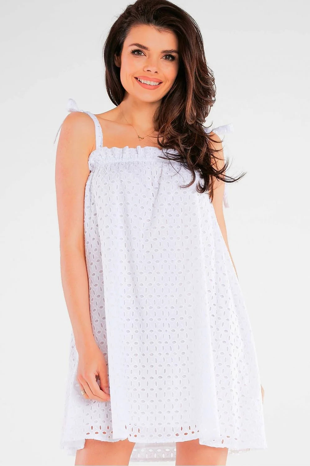 Robe de jour awama élégante en coton brodé noire ample bretelles nouées pour femme mode été décontractée
