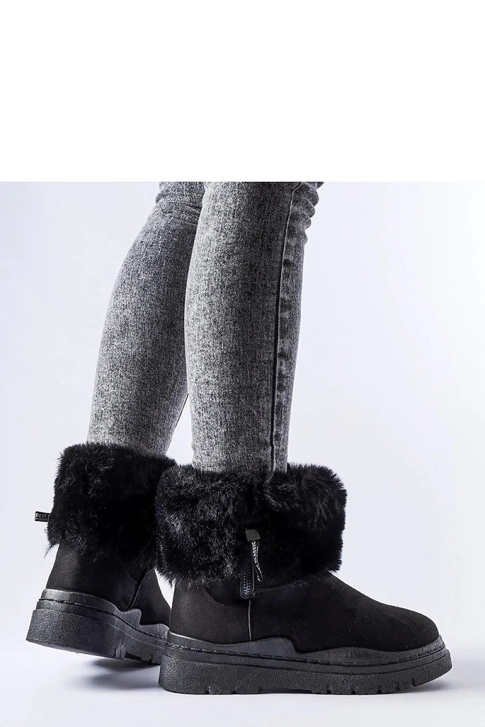 bottes neige solea femme noir suede fausse fourrure retournée mi cheville plateforme crantée gomme antiderapante doublure chaude slipon