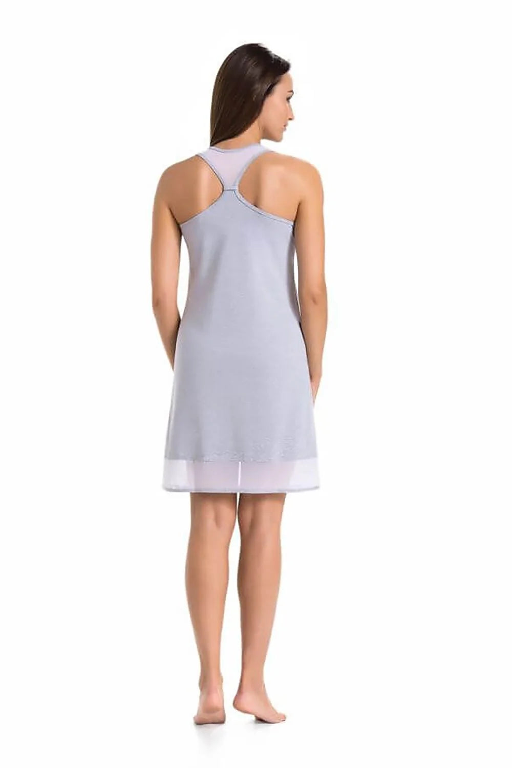 Robe sans manches pour femme chemise de nuit Teyli coupe droite couleur grise douce en viscose avec bande transparente en organza style élégant et moderne