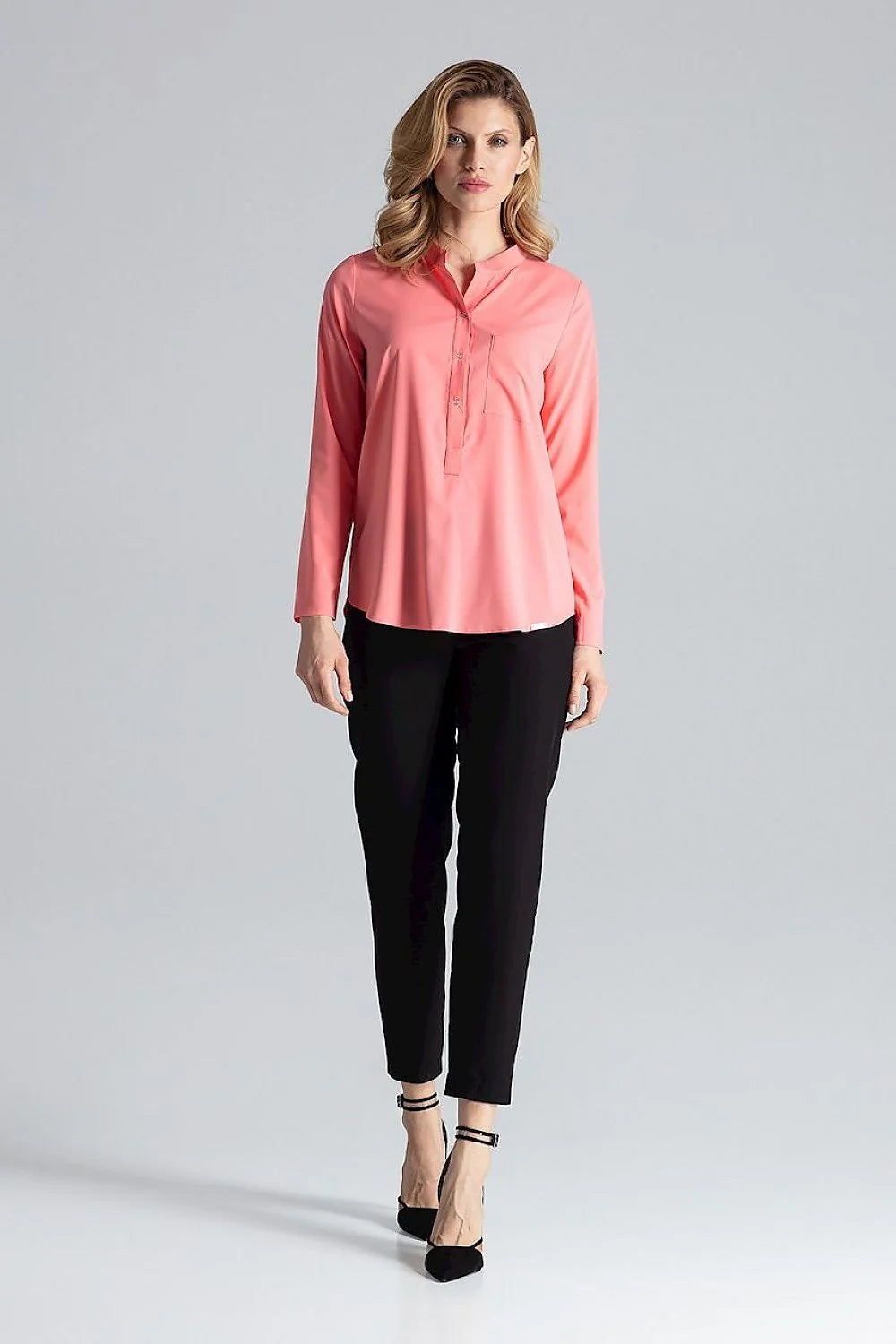 Chemisier Figl élégant imprimé animal végétal couleurs naturelles manches longues col droit femme polyester élasthanne