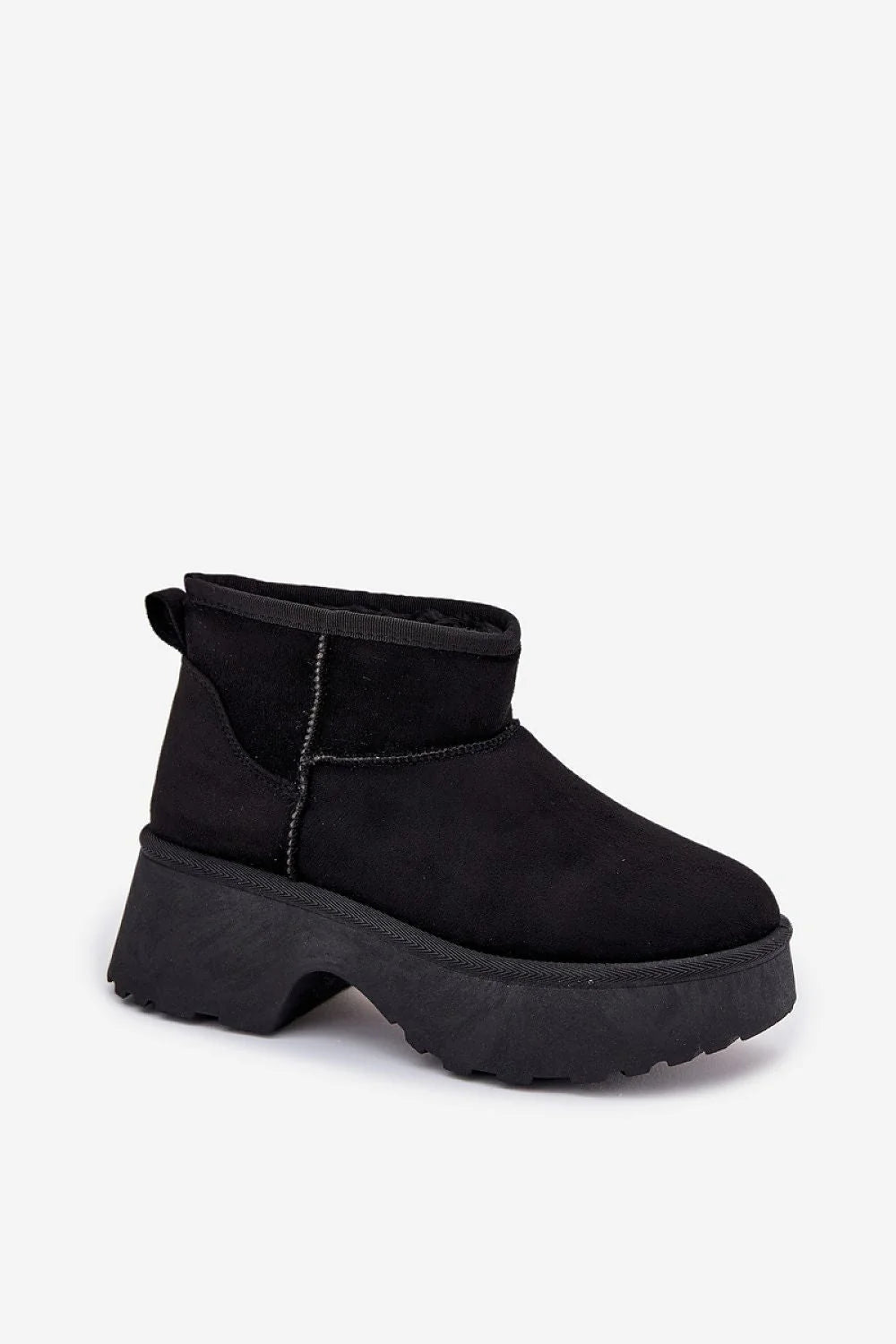 bottes neige femme suédine écologique cheville noires plateforme épaisse semelle crantée talon 6cm doublure fourrure chaleur confort enfilage facile