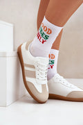Chaussures de sport Step in style pour femmes, tendance, confort, style rétro, cuir synthétique blanc, daim beige, semelle marron clair, lacets classiques, amorti optimal, polyvalence