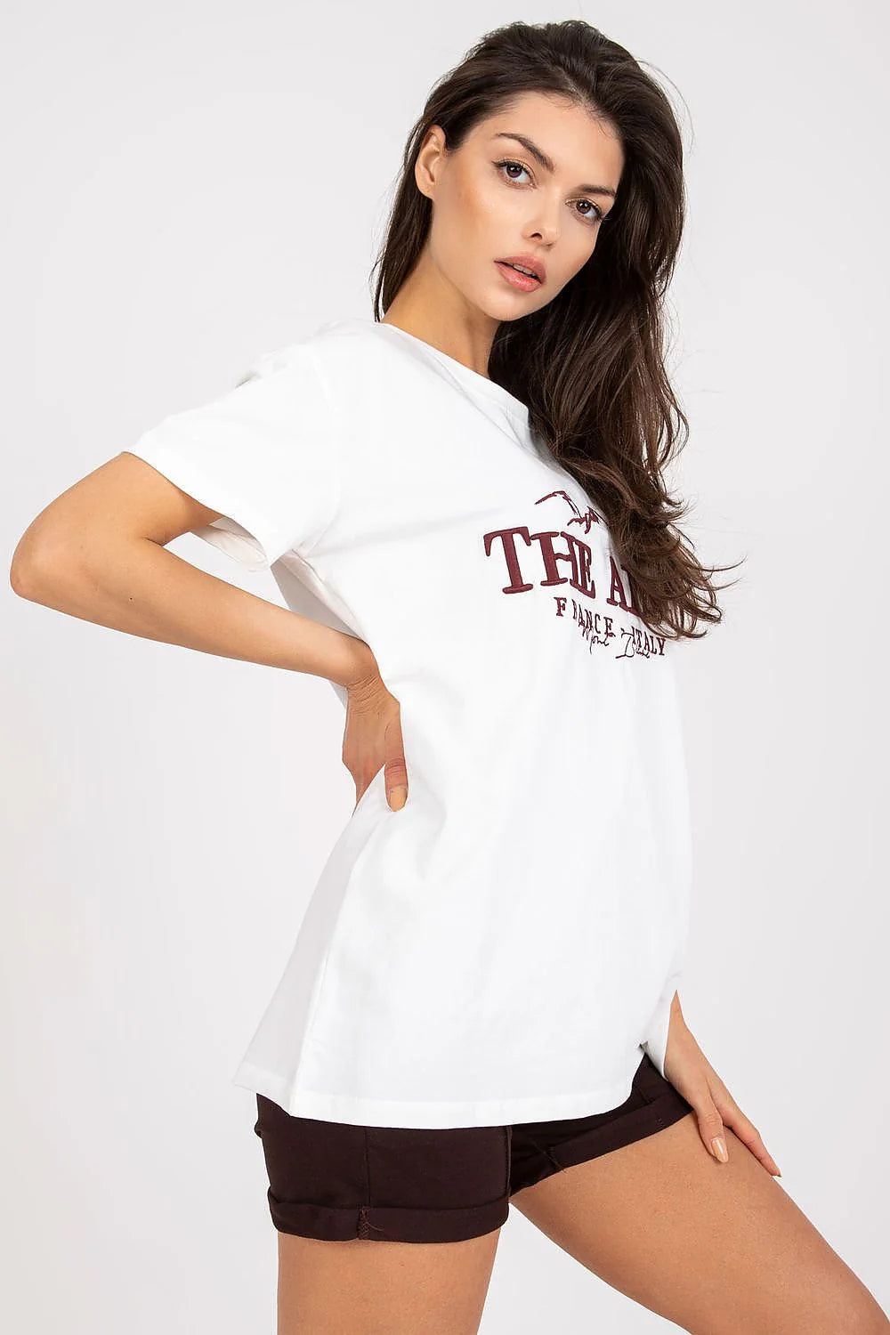 T-shirt Fancy pour femme vert profond imprimé THE ALPS France Italy montagnes graphique manches courtes col rond coton élasthanne