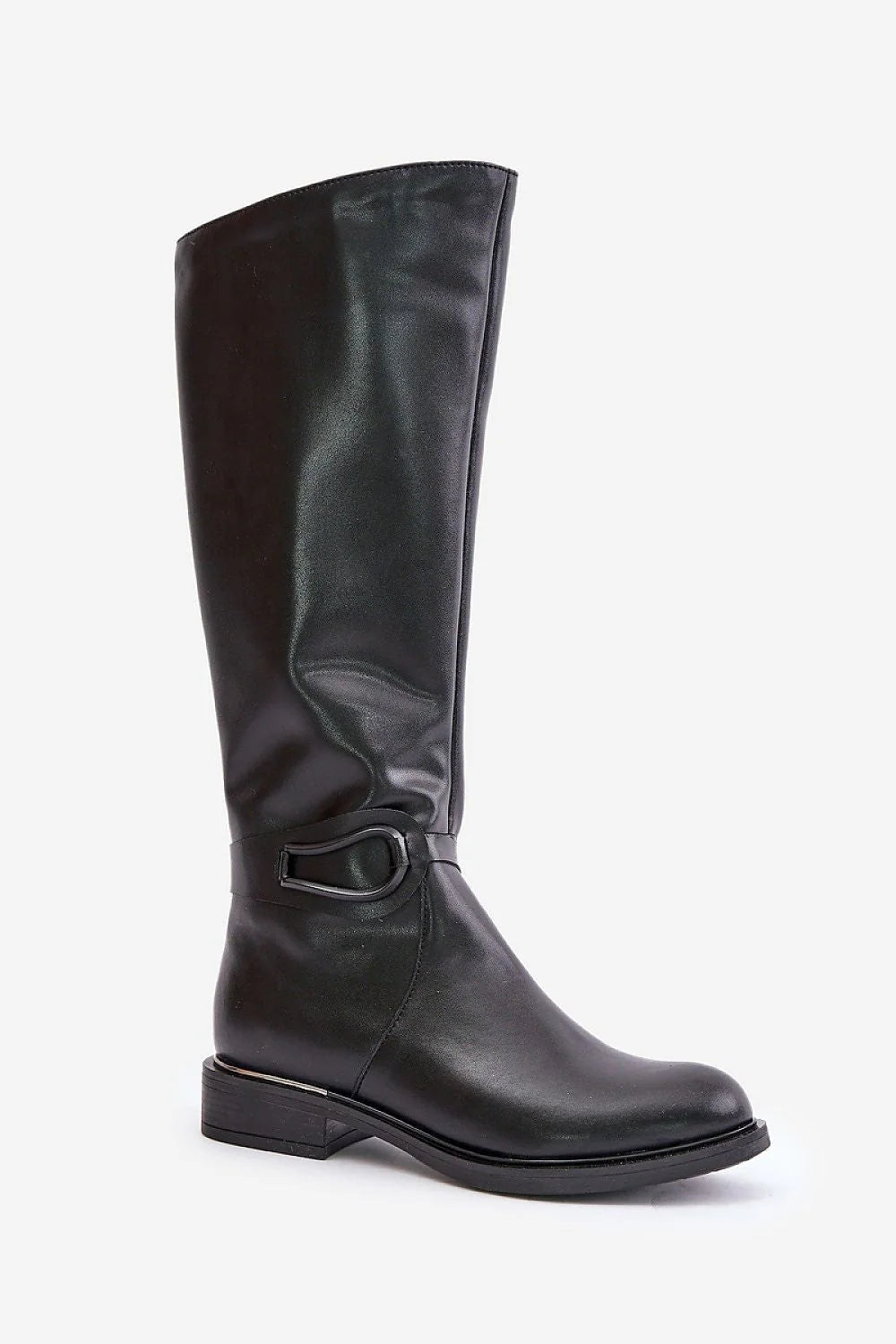 Bottes cuissardes élégantes en cuir noir style classique femmes genou talon plat fermeture éclair occasion spéciale
