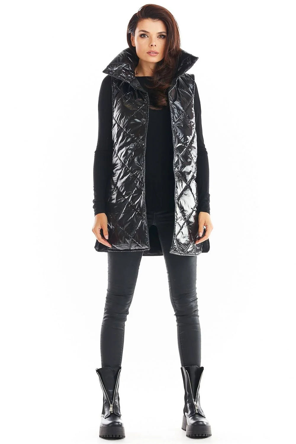 Veste sans manches noire matelassée brillante moderne femmes automne hiver confort mode tendance