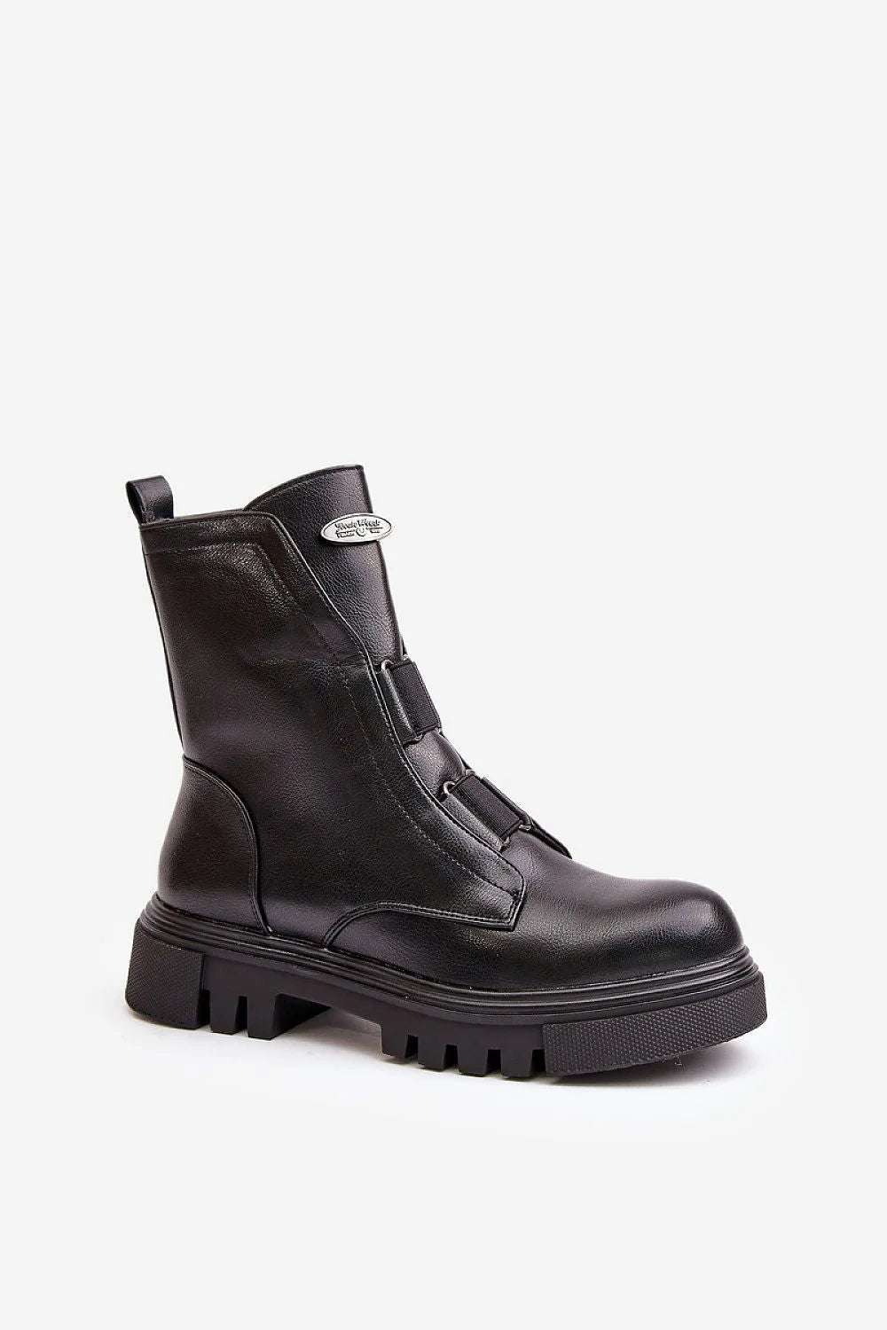 Bottines femmes style urbain audacieux cuir écologique fourrure intérieure hauteur mollet fermeture éclair métal plaque