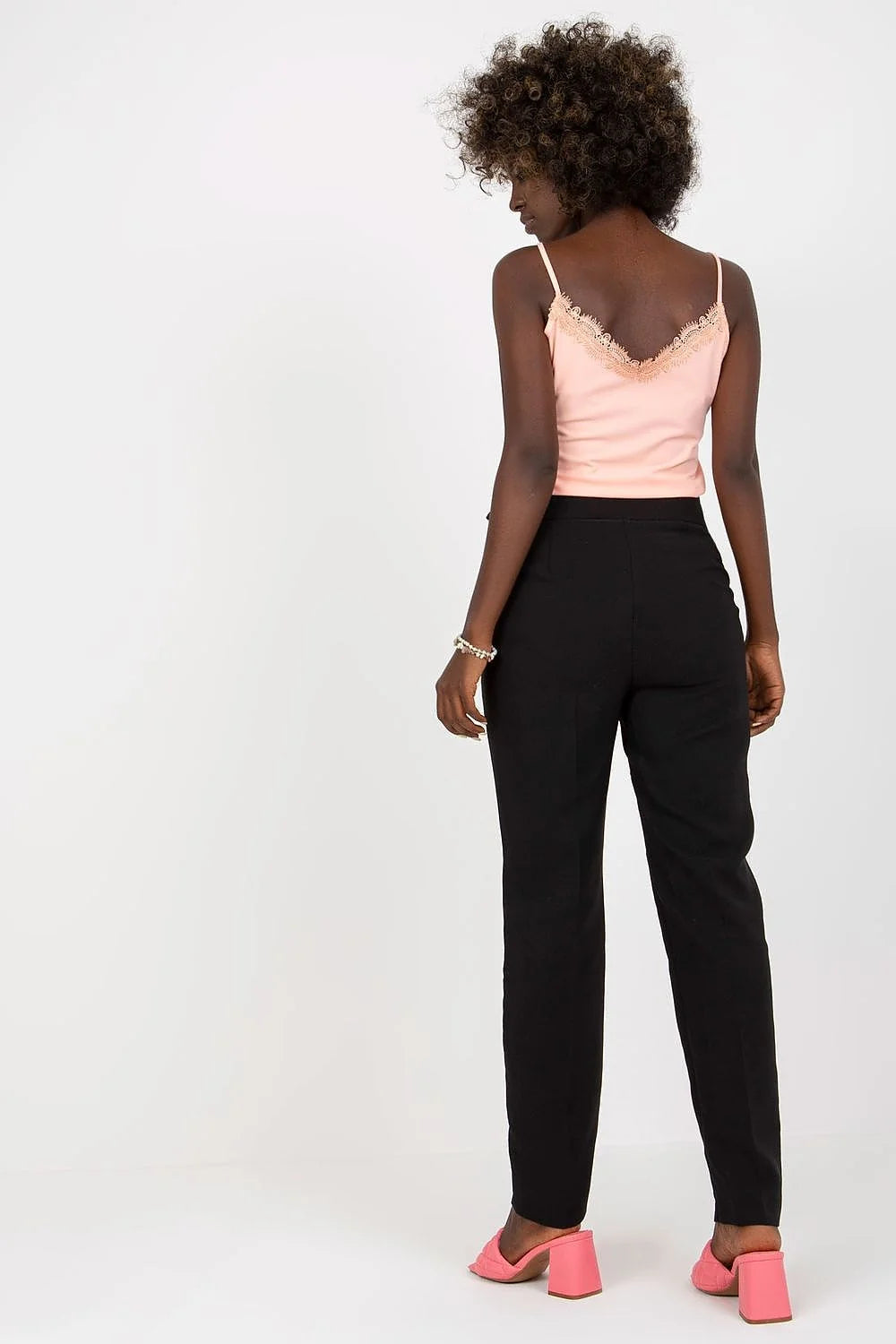 Pantalon long Xsapienza pour femme élégant moderne coupe ajustée couleur noire taille haute poches latérales polyester viscose
