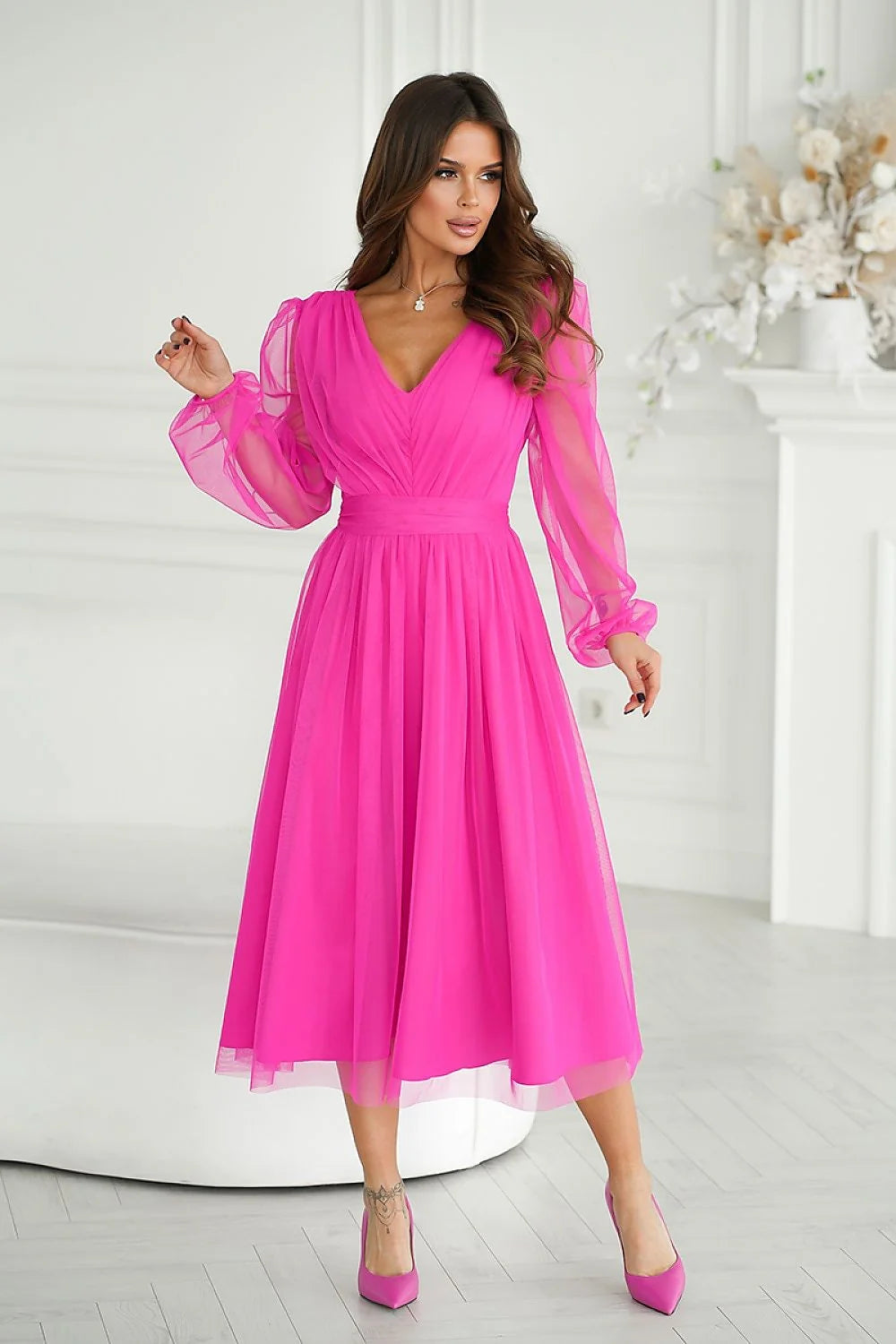 Robe de soirée élégante longue manches longues dos nu dentelle noire taille ajustable femme