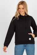 Sweatshirt Relevance hoodie femme capuche coton doux couleur noire style casual manches longues poche kangourou
