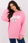 Sweatshirt femme pastel rose manches longues col rond Harvard print coton polyester loose fit