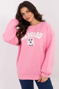 Sweatshirt femme pastel rose manches longues col rond Harvard print coton polyester loose fit