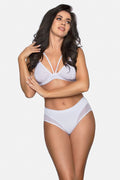 Ensemble de lingerie féminine moderne élégant soutien-gorge triangle culotte taille haute tissu maille transparent coton élasthanne femmes
