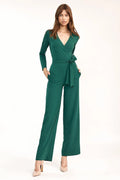 Combinaison fluide vert émeraude chic ceinture nouée jambes larges élégance moderne pour femmes sophistiquées