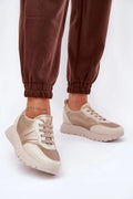 Chaussures de sport modernes femmes Vinceza cuir écologique tissu doré beige confort daily style