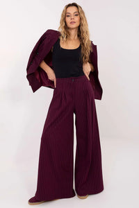 pantalon palazzo femme taille haute bordeaux rayures verticales fines jambes larges longueur totale plis avant élégant confortable respirant extensible