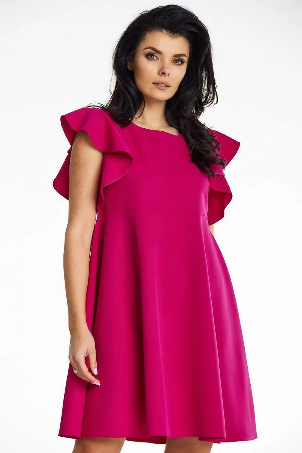 Robe de cocktail mini coupe trapèze encolure ronde volants épaules Polyester 95% Élasthanne 5% femme