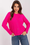 Cardigan moderne vibrant rose fuchsia longues manches ajustement standard col rond boutons assortis veste femme tendance automne hiver