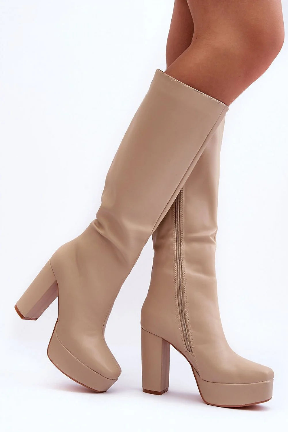Bottes à talons pour femmes hautes qualité design moderne élégant cuir écologique plateforme talon robuste facile à porter