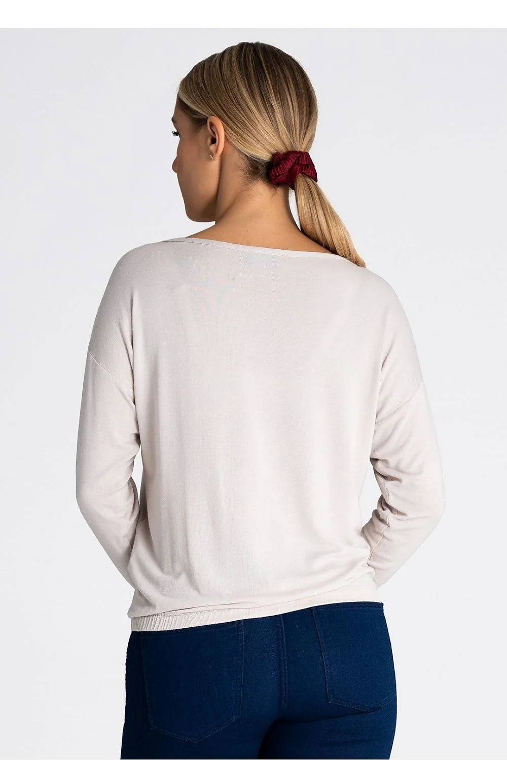 Chemisier Figl en viscose elasthanne manches longues col rond coupe ample femmes beige clair tailles S M L XL