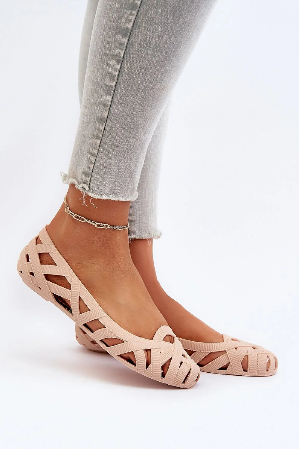 Ballerines femmes design moderne aéré ballerines ouvertes motifs entrecroisés couleur rose pâle confort maximal