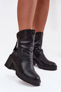bottines femme Vinceza talon bloc massif cuir grainé noir semelle crantée plateforme antidérapante bout rond tige froncée double fermeture éclair