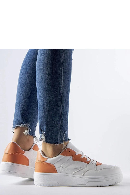 baskets basses femme blanches accents orange corail simili cuir perforations respirantes semelle plateforme épaisse antidérapante amorti confortable