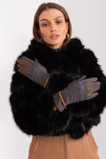 gants suédé gris anthracite femme ajustés poignet tressage marron camel passepoil coutures décoratives doigts tactiles fleur brodée