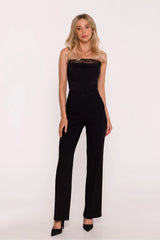 pantalon femme noir taille haute coupe droite ajustée plis pressés silhouette affinée poches latérales bouton glissière légère tailleur