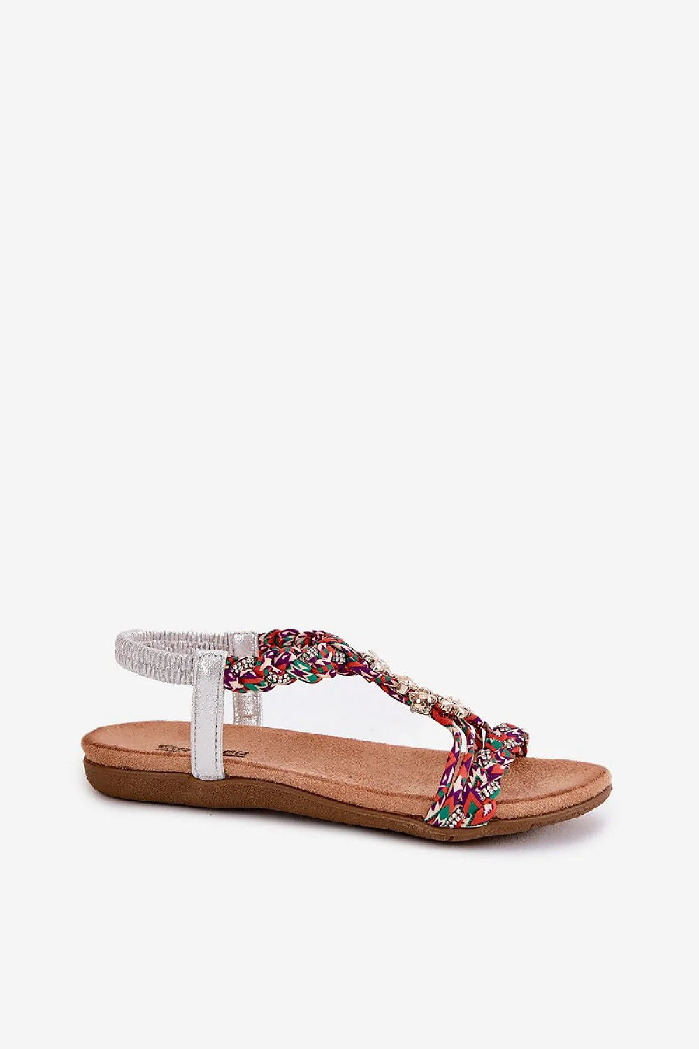 Sandales pour femmes design estival élégant tissu multicolore fleurs métalliques semelle synthétique boho chic confort tout le jour