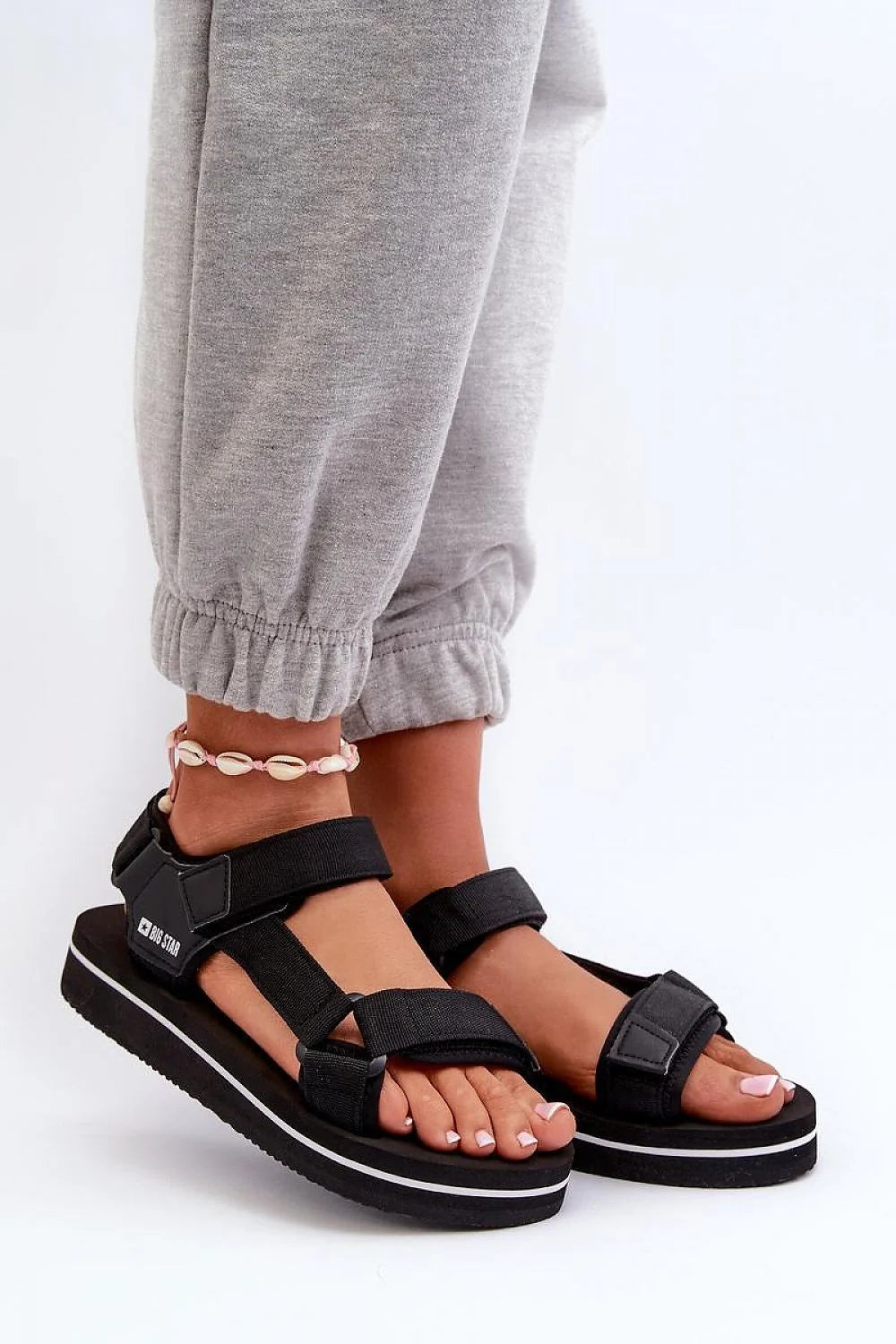 Sandales pour femme style casual sportif plateforme EVA semelle piano Velcro noir blanc tissu respirant plage ville