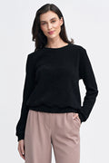Chemisier Nife classique pour femme en tissu côtelé noir manches longues col rond coupe ample