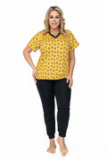 Ensemble pyjama femme viscose dentelle élégant jaune noir confort imprimé détente taille plus