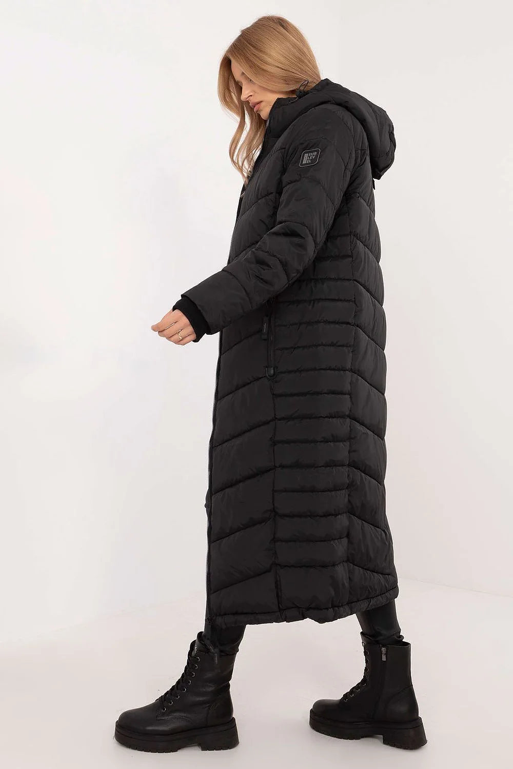 Veste longue pour femme élégante et confortable automne hiver polyester synthétique matelassé noir coupe droite