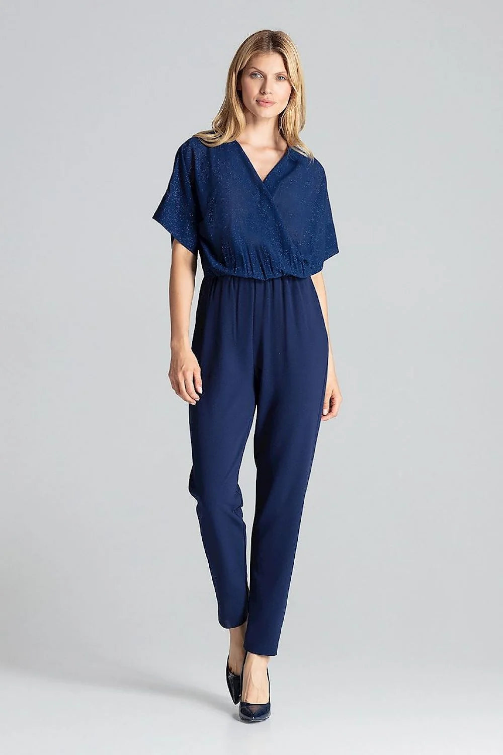 combinaison femme rouge vif cachecoeur manches kimono courtes taille elastique coupe fuselée longue fluide extensible élégante