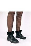 bottines femme cheville cuir synthétique noir revers fausse fourrure laçage avant bout rond talon bloc trois centimètres semelle crantée