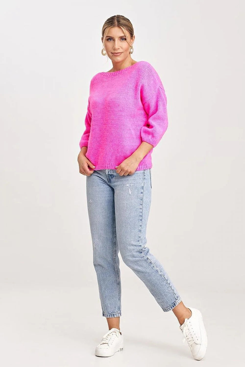 Pull pour femme Chandail Figl couleur rose vif maille douce manches longues col rond coupe ample texture pelucheuse occasion quotidienne mode moderne