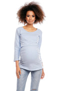 Haut de maternité coton bleu clair casual confort manches longues style élégant pour grossesse