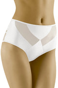 Culottes féminines hautes couverture complète dentelle inserts maille transparente moderne blanc pur matériau doux confort support quotidien élégance fonctionnalité